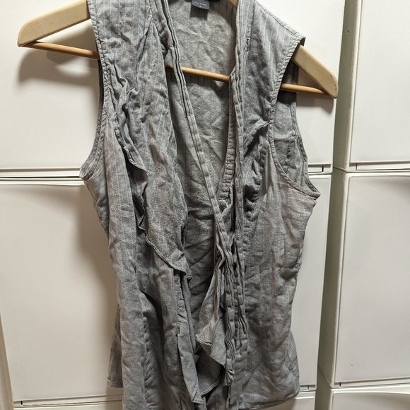 Armani Exchange button-up ruffle shirt gray/green Medium Vintage - Picture 2 of 4